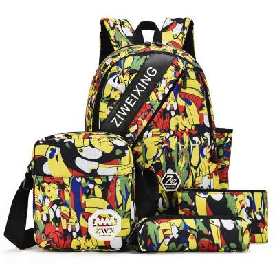 Can Be Custom Hot Sell Unisex Outdoor Sport Student Waterproof Camouflage 4 Pcs Backpack Bag Set From China Factory