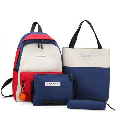 Youth Series Products Of Three-Color Patchwork 4 In 1 Canvas Bag Set For Students