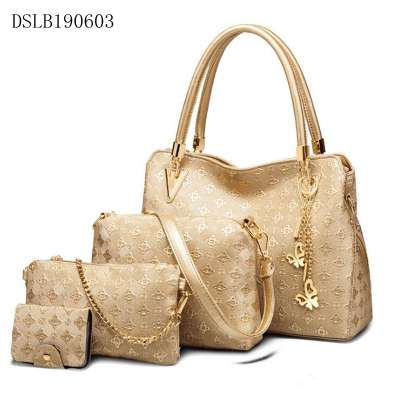 Custom Wholesale woman tote shoulder genuine leather handbag 3 SETS