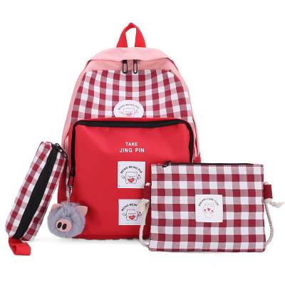 Autumn New Arrived Youth Series Products Of Pighead Shape Grid Cloth School Bag Set